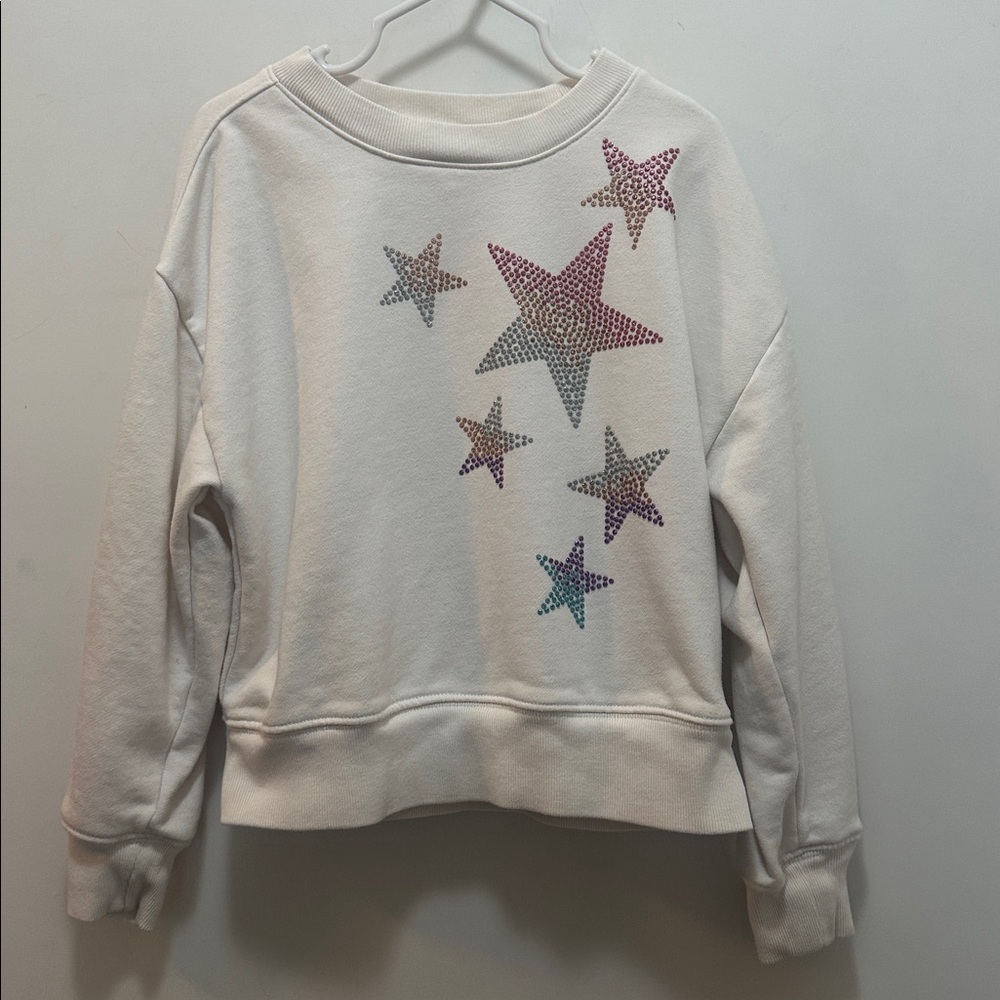GAP Kids Cream Long Sleeve Sweatshirt with Sparkly Colorful Stars